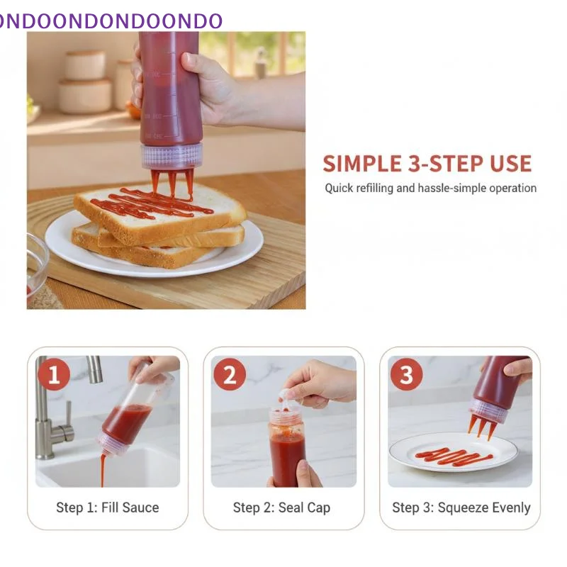 3-Hole Squeeze Condiment Dispenser Reusable Clear Measuring Bottle for Ketchup Vinegar Salad Dressing Kitchen Use