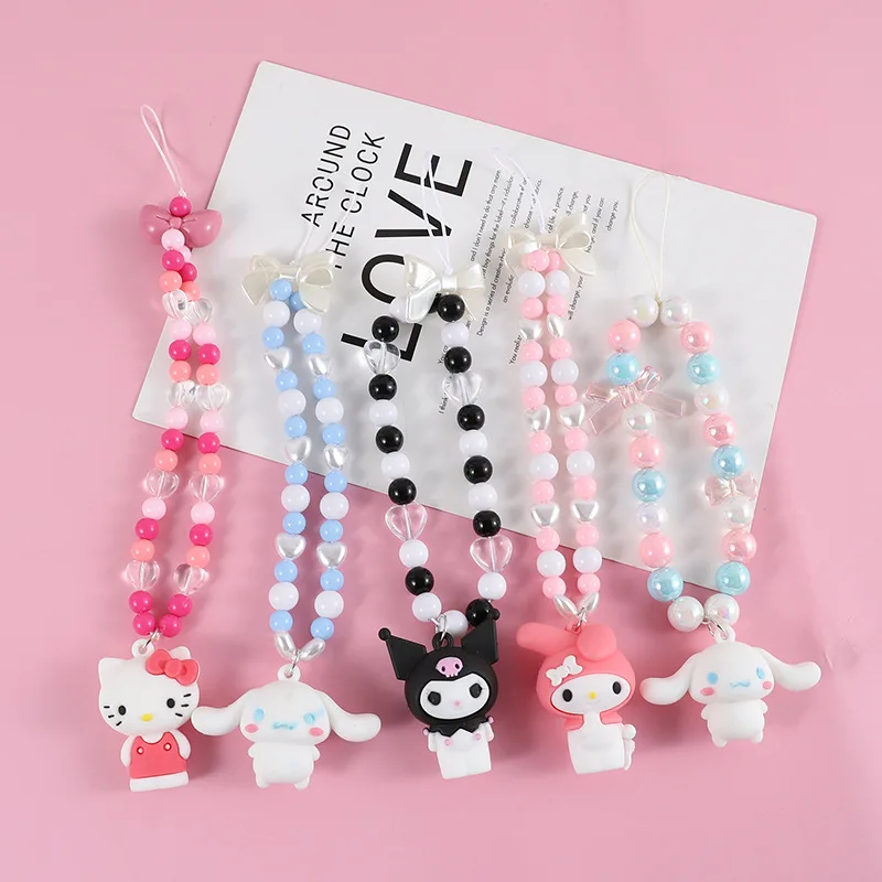 Sanrio Kuromi Hello Kitty Y2K Key Chain Diy Phone Case Pendant Cartoon Figure Beaded Ornament Accessory Girls Backpack Pendant