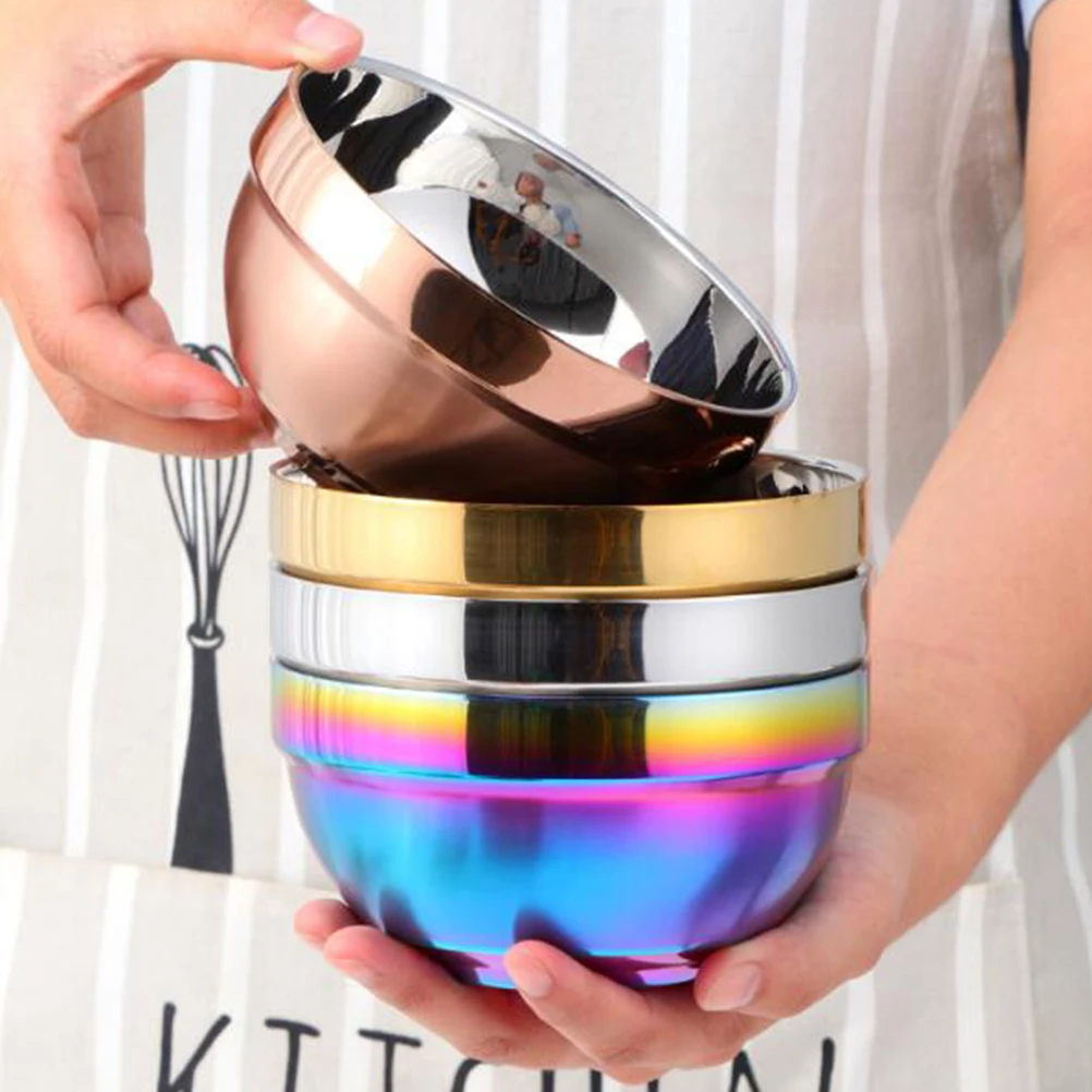 

Stainless Steel Bowl Gold Bowls Dipping Fruit Soup Household Utensils Double Insulated Snack