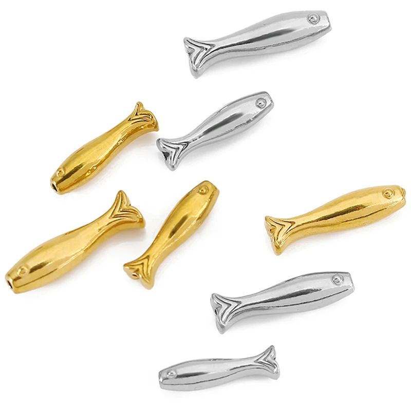 5pcs PVD Never Fade Stainless Steel Animal Fish Beads Lot Loose Spacer Beads Necklace Bulk For Bracelet Findings Jewelry Making