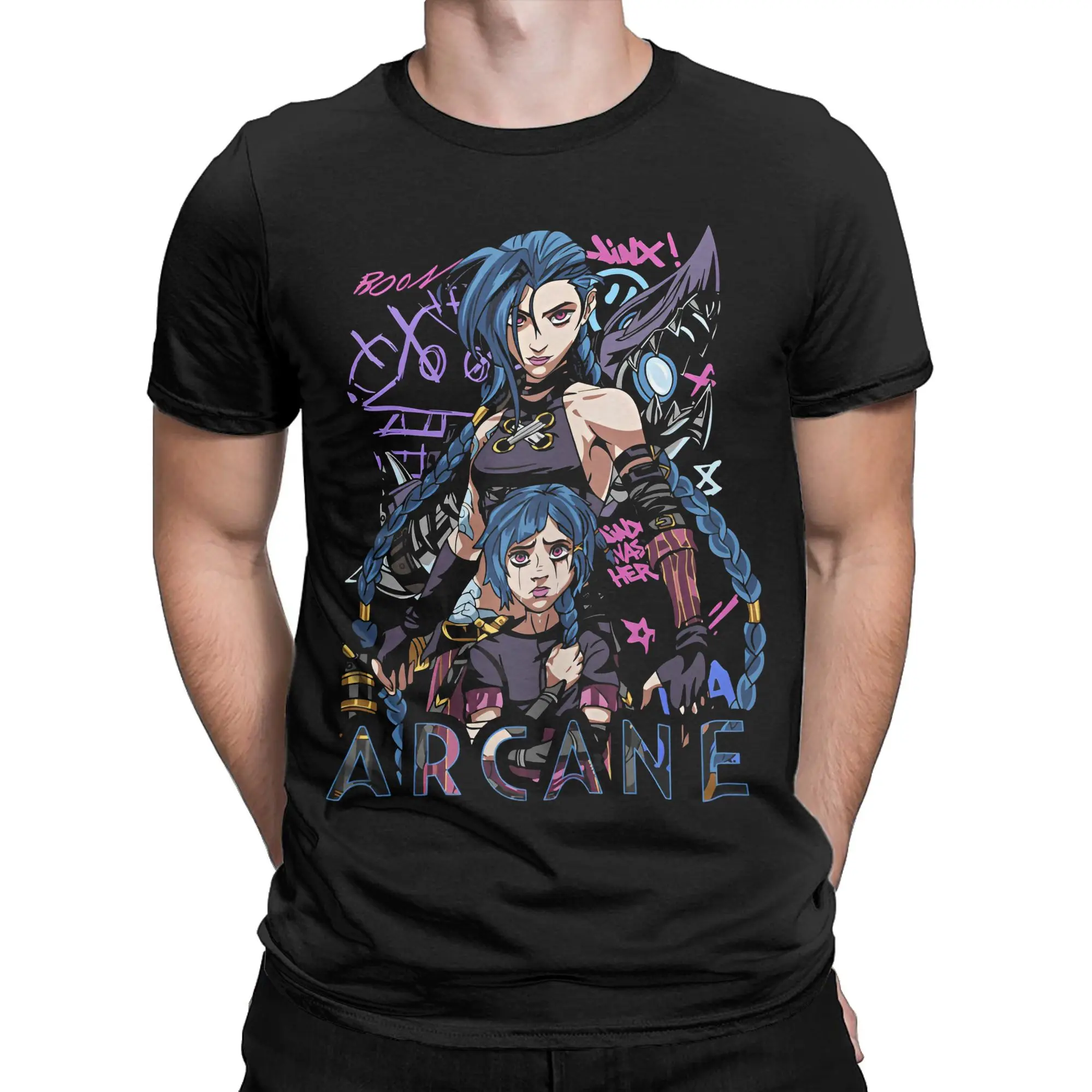 Fashion Arcane Jinx gift for game lover fans  T Shirt for Men Women  100% Cotton T-shirts Short Sleeve Clothes