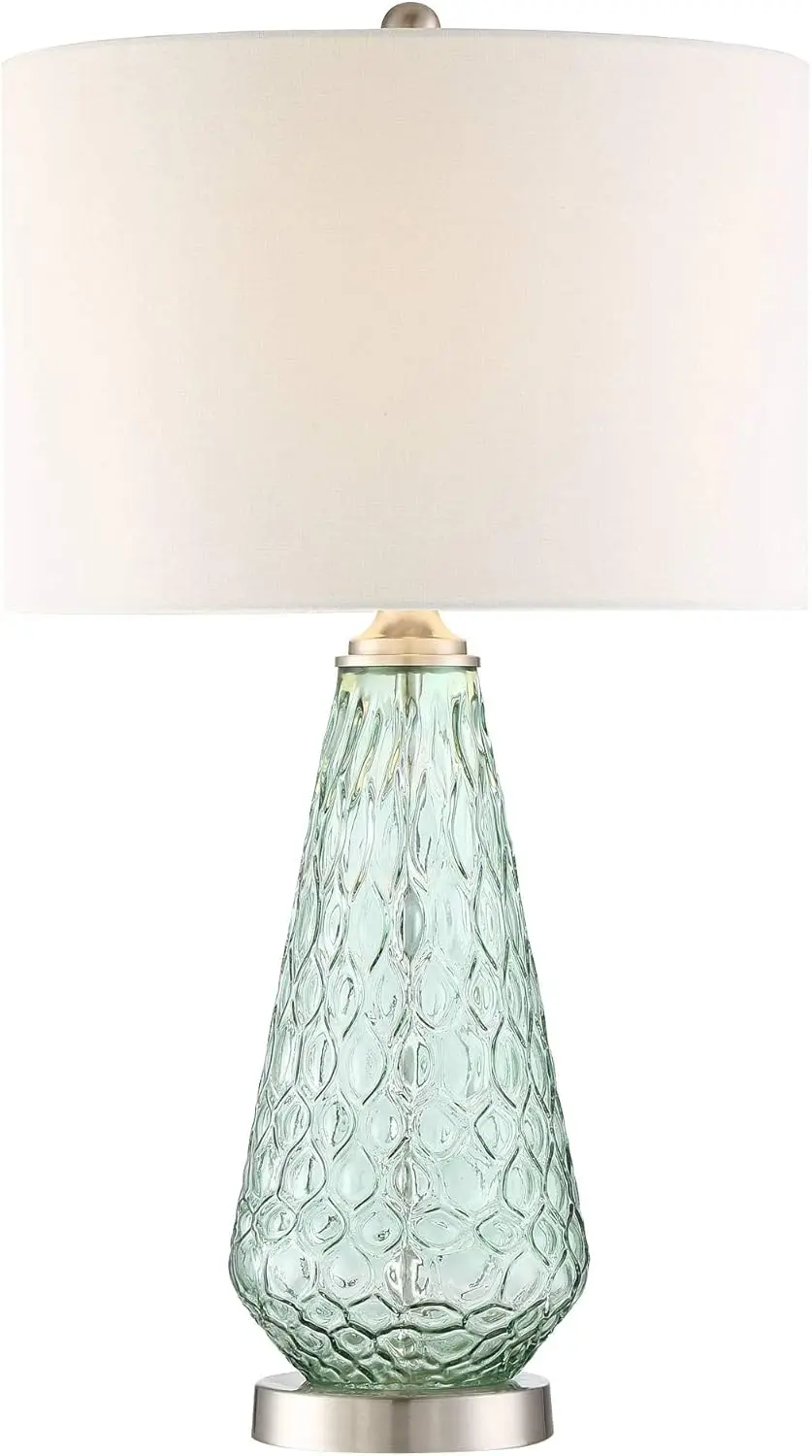 

Modern Coastal Table Lamp 26 1/2" High with Table Top Dimmer Sea Foam Green Glass Off White Fabric Drum Shade for Nightstand