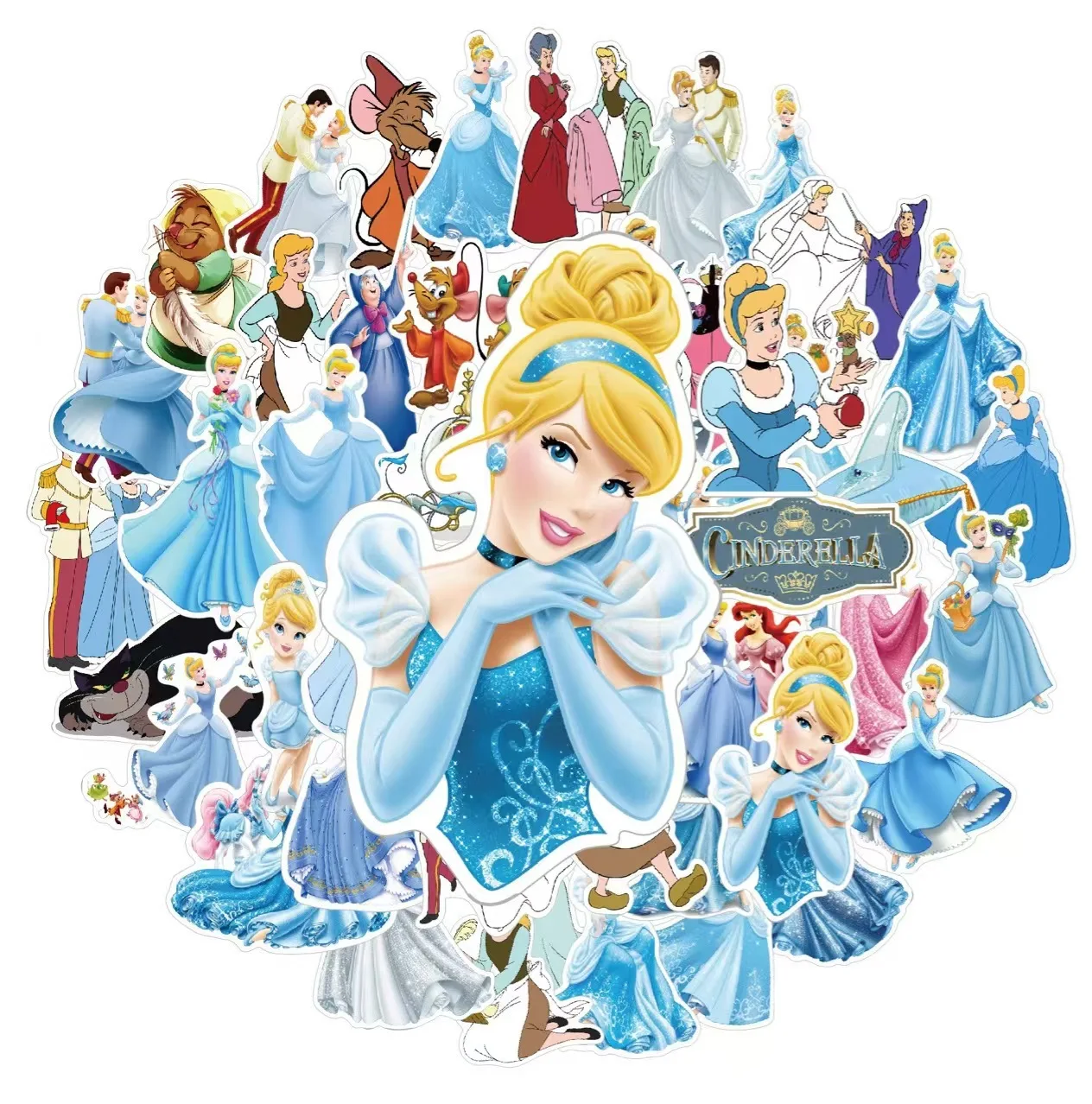 50Pcs Disney Cinderella Anime Princess Mickey Cartoon Stickers Laptop Luggage Skateboard Graffiti Stickers Fun Children's Toys