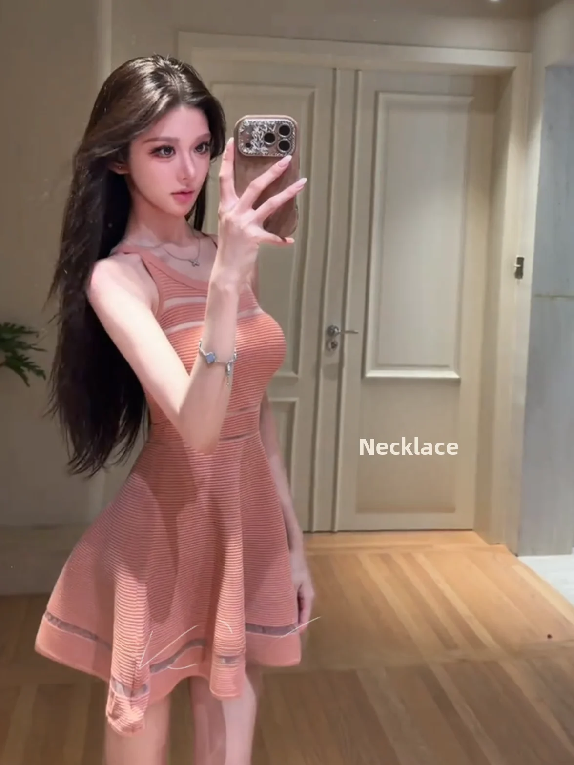 

Striped Splice Mesh Dress Women Summer Sexy Pure Desire Slimming A-Line Skirt Elegant Daily Wear No Sleeve Bodycon Style