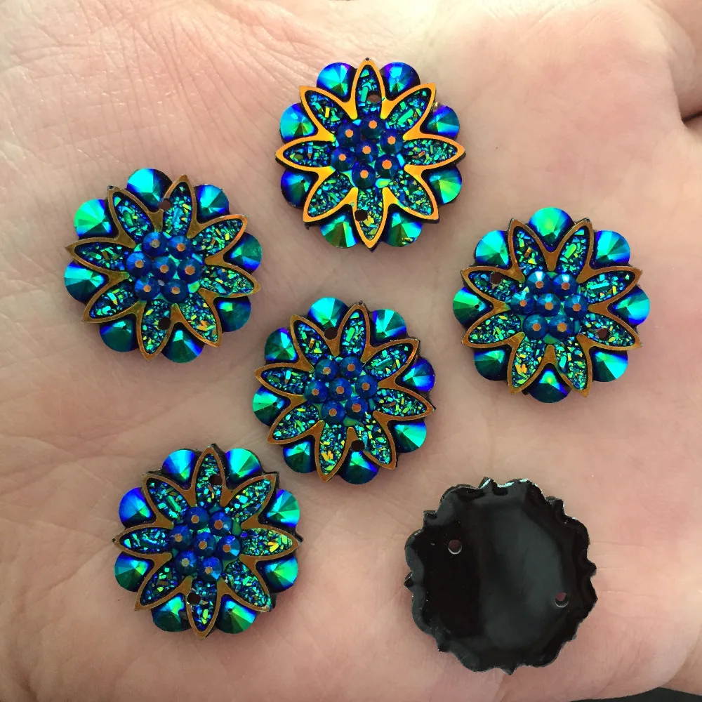 10pcs 18mm AB Resin Flower Rhinestone Flatback Wedding Decoration Buttons D605