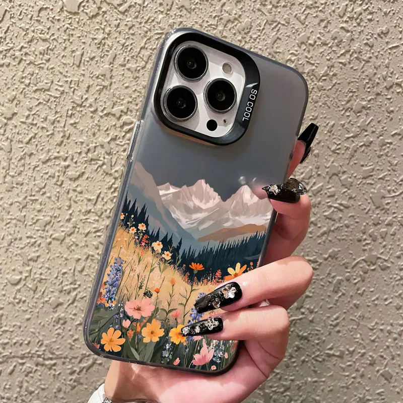 

Wild Mountain Flowers Laser Phone Case For iPhone 16 Pro Max 15 14 Pro Max Plus 13 12 Mini 11 Pro Max Shockproof Cover Fundas