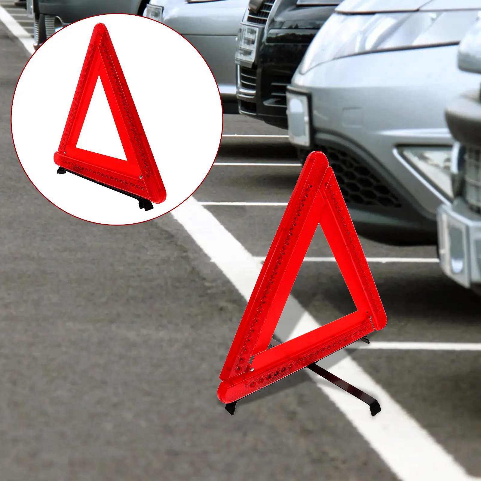 Triangle Emergency Warning Reflective Car Stop Sign Foldable Road Light Heavy Duty Roadside Safety Flasher Stand