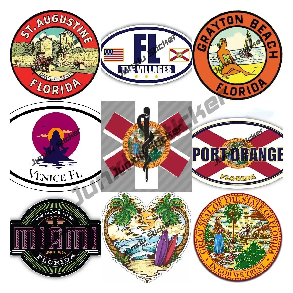 Florida Star of Life Flag Emergency Meidcal Services Sticker Florida Miami The Villages City UV Protected Decal PVC Accessories