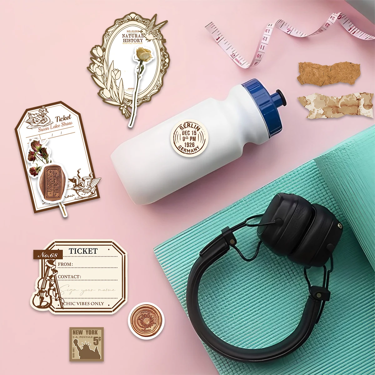 30pcs Elegant Rose Stamp Pattern Stickers for Notebooks, Water Bottles, Luggage and Mobile Phones, Handmade Scrapbook, Stickers