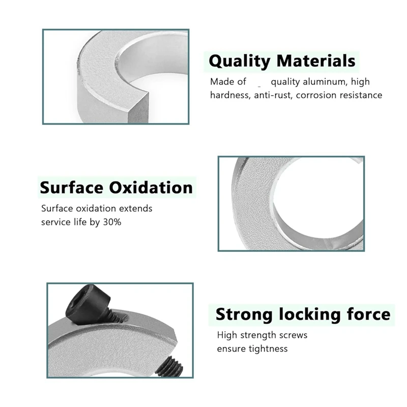 Y16a 8 peças sbr20 colares de parada de trilho linear, anéis de fixação de limite de eixo de liga de alumínio com chave, coleiras de parada de eixo de trilho linear