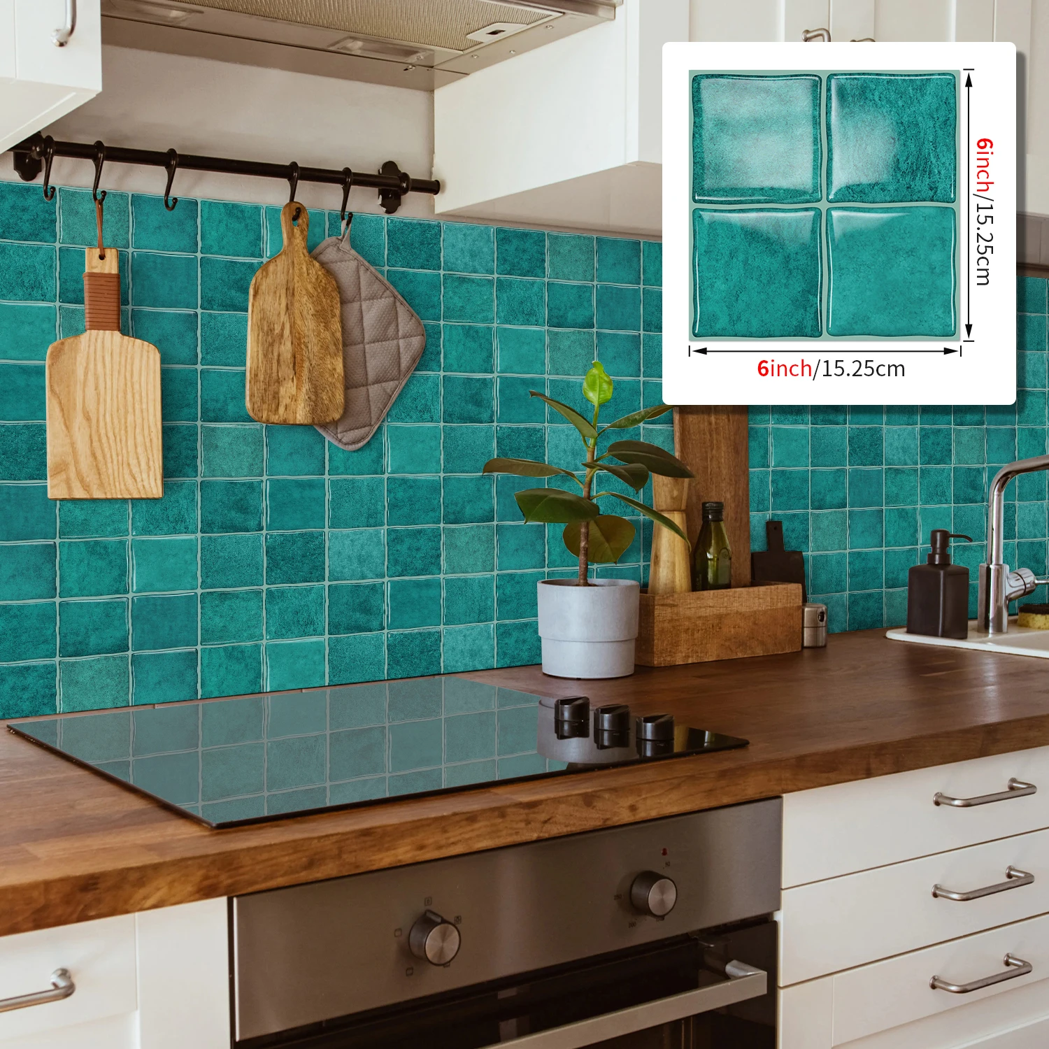 20pcs 3D self-adhesive imitation porcelain wall stickers, multi-color selection, checkered decorative patterns, 15.25*15.25cm