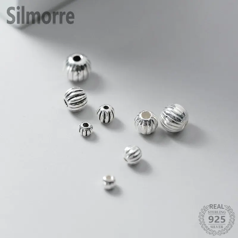 5pcs 925 Sterling Silver Pumpkin Spacer Beads for DIY Bracelet Necklace Making Fine Jewelry Finding