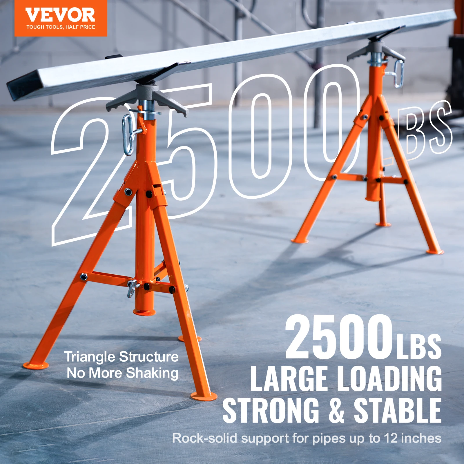 VEVOR Pipe Stand 2500LBS Heavy Duty Pipe Jack Stands 27.2-52 Height Adjustable V Head Pipe Stand Steel Folding Jack Stand