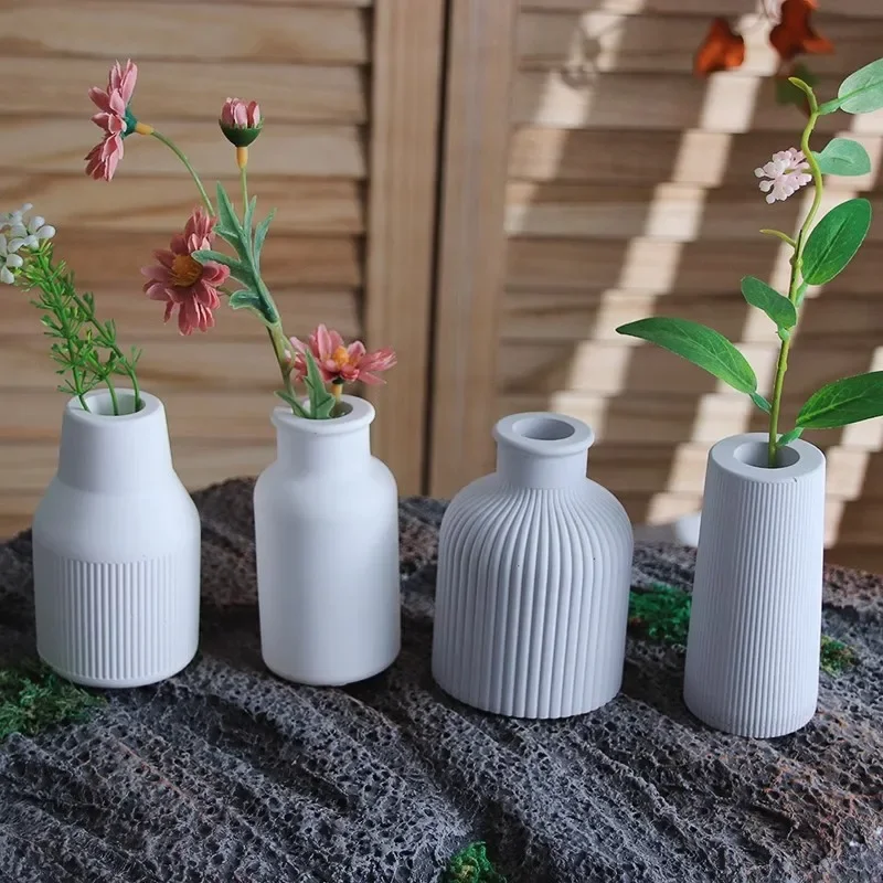 3D Silicone Vase Mould Cylinder Pattern Flower Arrangement Decorative Concrete Cement Eternal Flower Holder DIY Craft Tool