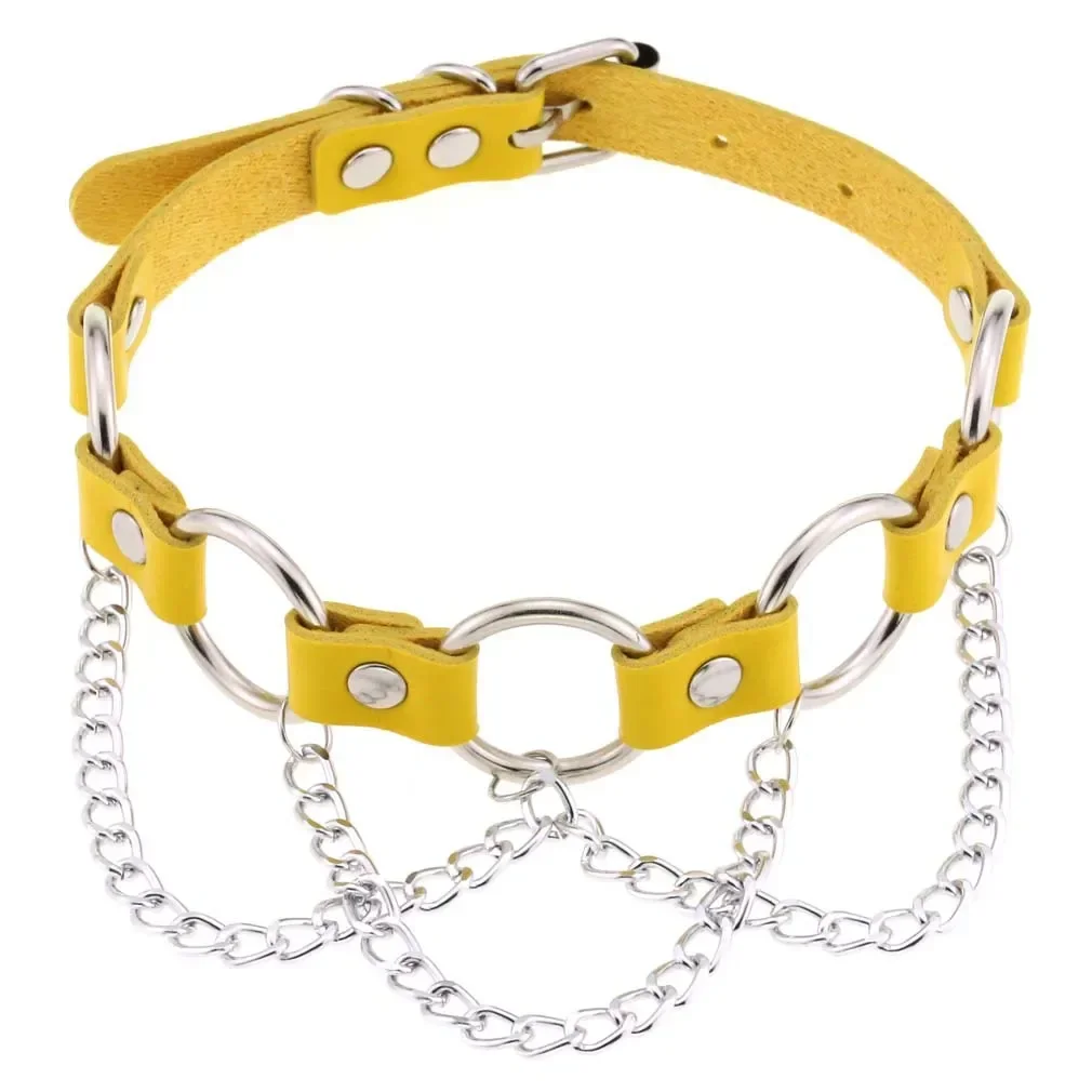 Punk Street photography Gothic Personality Rock and roll O-ring Metal chain Multicolored Leather Stainless steel Necklace