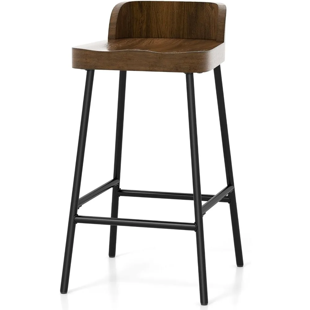 

24.5'' Bar Stool, Counter Height Bar Stools with Low Back & Footrest, Metal Frame, Industrial Bar Chair, Armless