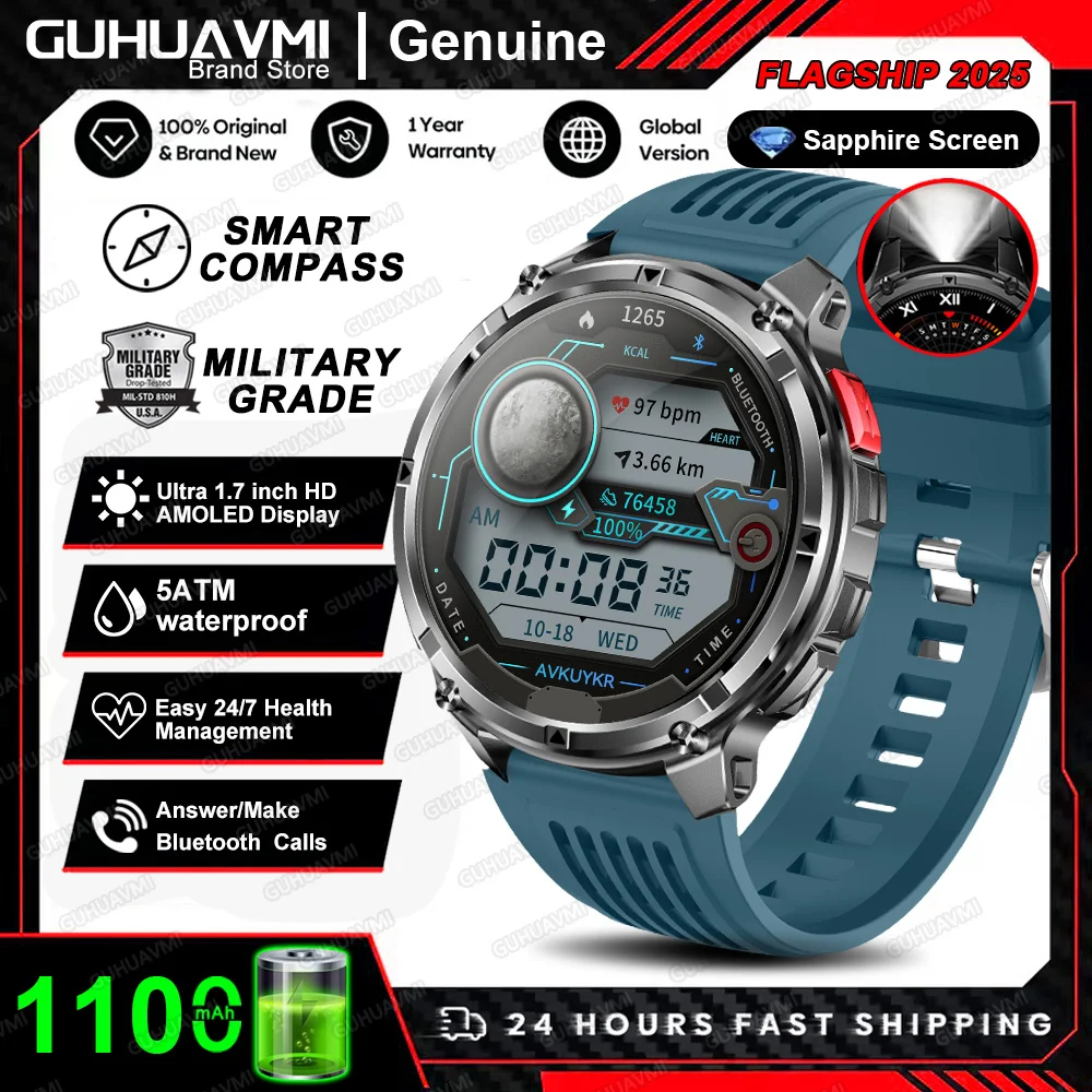 Nieuwe T-REX3 Ultra 1100mAh Batterij SmartWatch 10ATM Waterdichte GPS Kompas Zaklamp 1.7 "AMOLED HD Oproep Sport Smart horloge Mannen