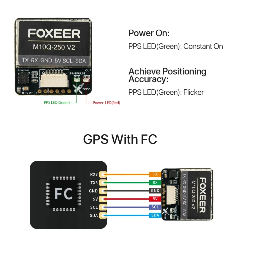 

New Foxeer M10Q 250 V2 GPS U-Blox M10050 IST8310 Compass Dual Protocol 2D ACC 1.5m Precise Positioning