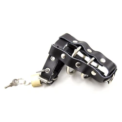 Leather Metal Penis Lock Chastity Cage Male BDSM Bondage Chastity Device Penis Sleeve Cock Cage Adult Games Sex Toys for Men Gay