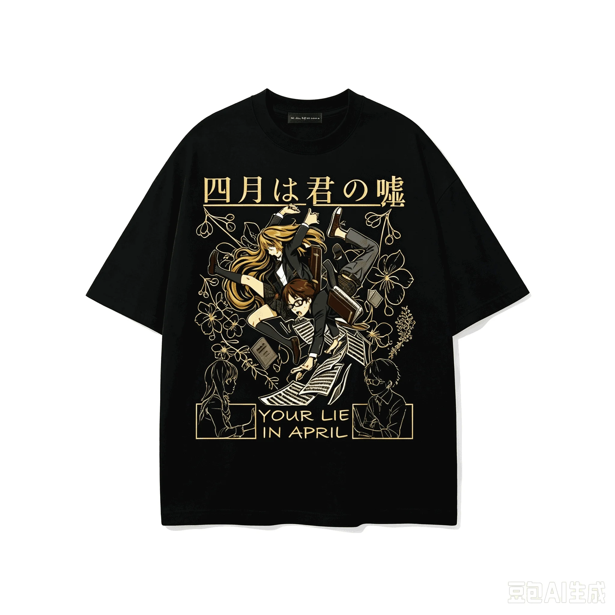 Summer Hot Sale Your Lie in April Vintage Graphic T‑Shirt Unisex Trendy Harajuku Round T-shirt Print Crew Neck Casual T Shirt