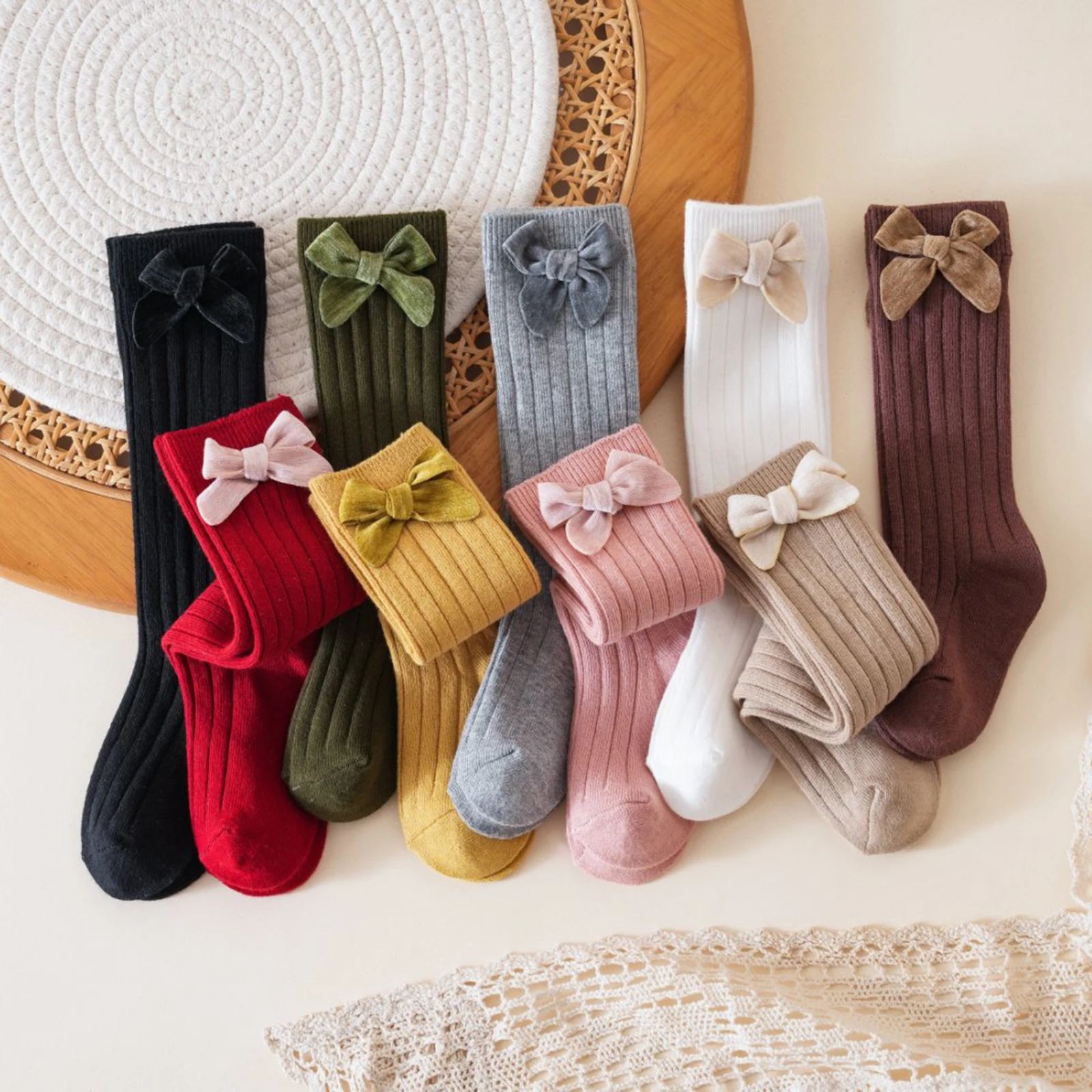 0-5Years Toddler Baby Girl Over Knee High Socks Cute Soft Stylish Bow Infant Long Socks for All Seasons