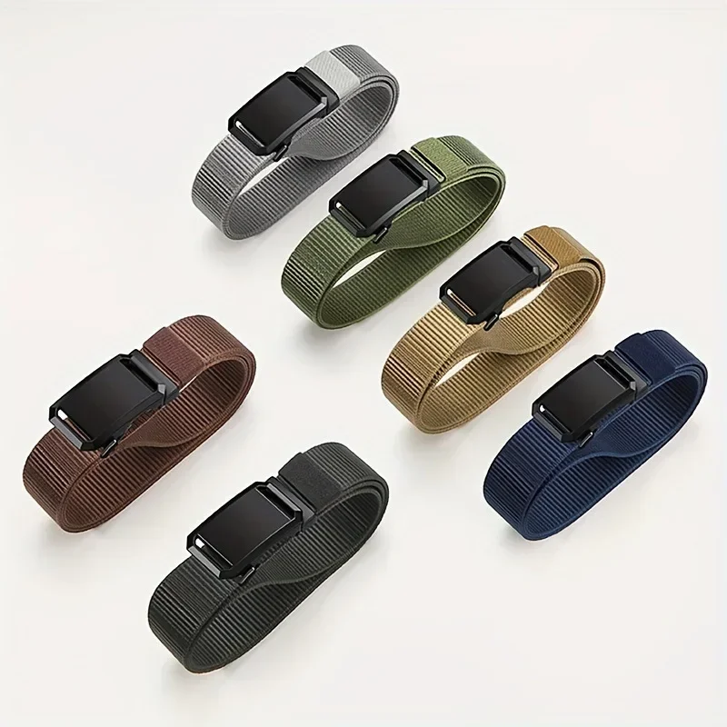 Mens Outdoor Tactical Belt Automatic Metal Buckle Toothless Canvas Strap No Readjustment Design For Sports Hiking Daily Wear
