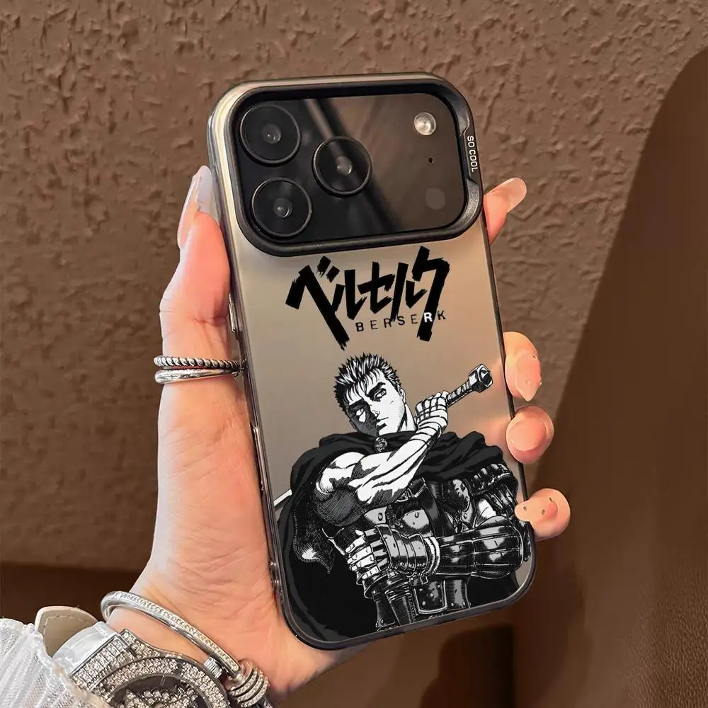 B-Berserk G-Guts Anime Telefoonhoesje voor iPhone 17 16 15 14 13 12 11 Pro Max Zwart Paars Mat Laser Metallic Aurora Funda