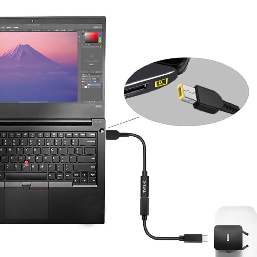 สายไฟ USB-C ทนทาน15ซม. สายชาร์จ PD สายชาร์จชนิด-C ตัวเมียเป็นสี่เหลี่ยมปลายบางสำหรับ Lenovo Yoga 2 Pro 13 ThinkPad