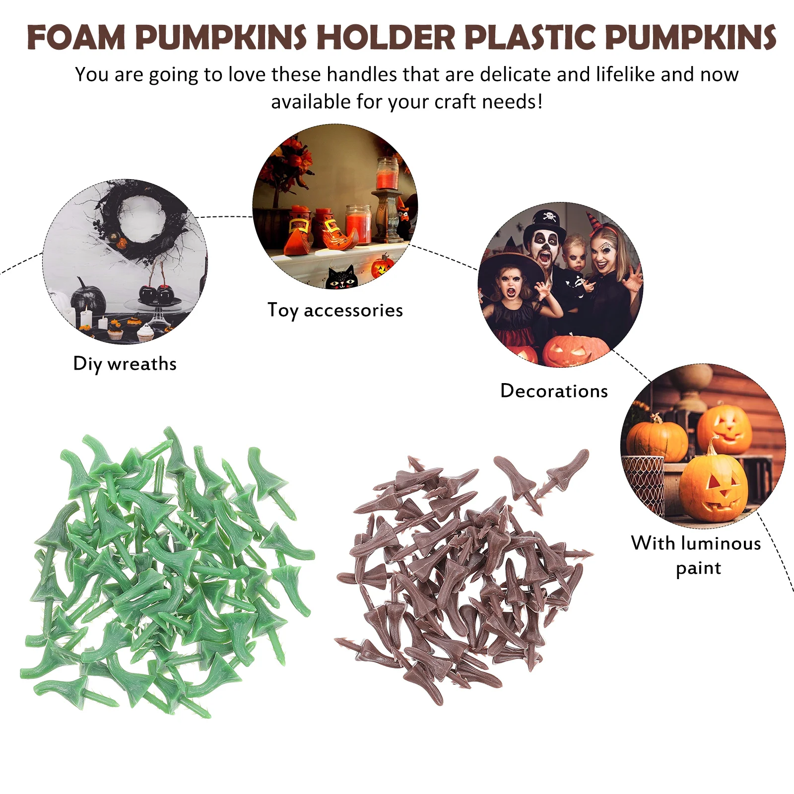 

100Pcs Halloween Pumpkin Stems Durable Plastic DIY Craft Making Tool Harvest Accessories Halloween Pumpkins Stem