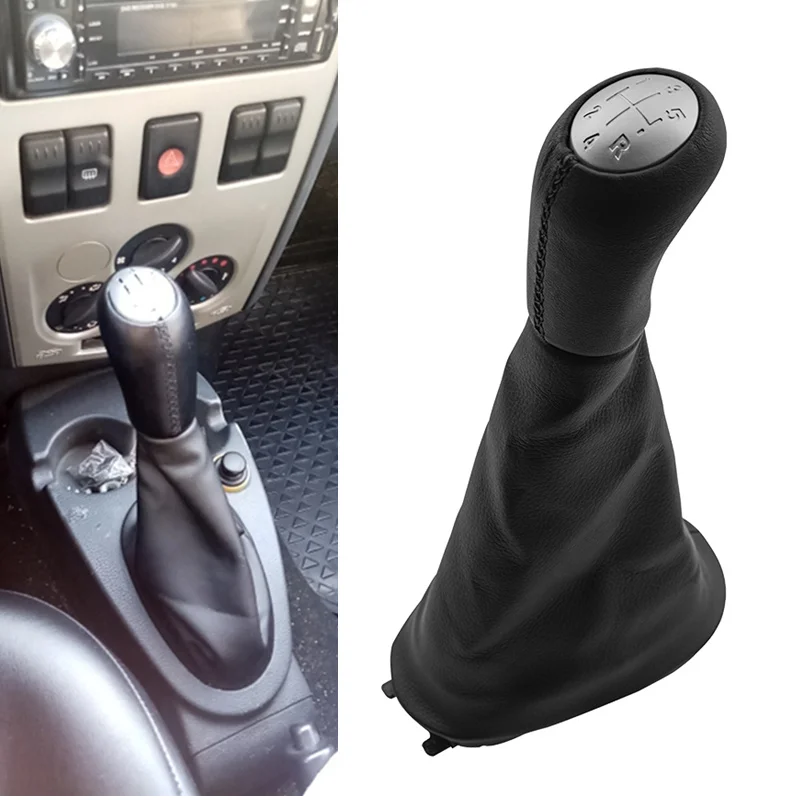 Beige Black Leather MT Gear Shift Knob Gaiter Boot Lever Shifter Pen For Renault Clio 2 II (01-04) Megane II (02-09) Kangoo 2009