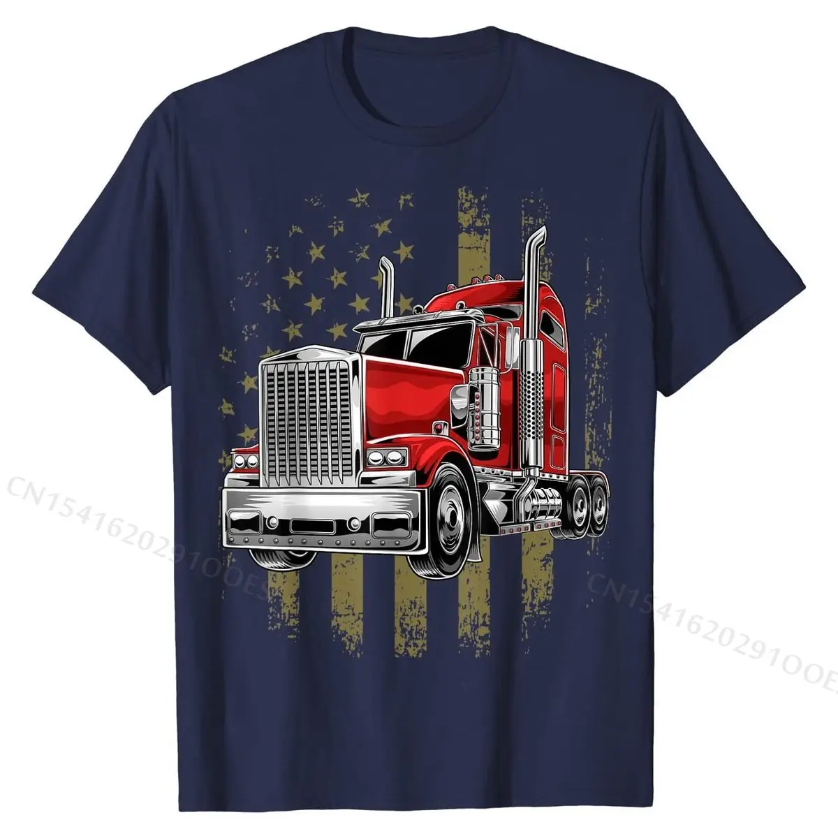 Patriotic Truck Driver American Flag Shirt Trucker Gifts Men Slim Fit Camisa Top T-shirts Cotton Tops Shirt for Men Funny