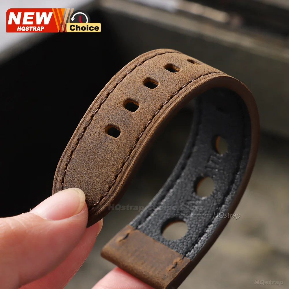 Neues Mattes Vintage-Uhrenarmband 18mm 20mm 22mm 24mm Rindsleder Schwarze Schnalle Lederarmband Smart-Armband für Seiko Armband für Omega – Detail 1