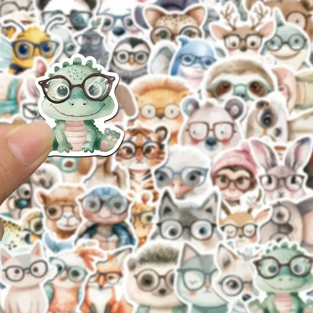 10/50pcs Cute Funny Glasses Animal Stickers Aesthetic DIY Motorcycle Fridge Snowboard Luggage Phone Wall Car Decoration Sticker