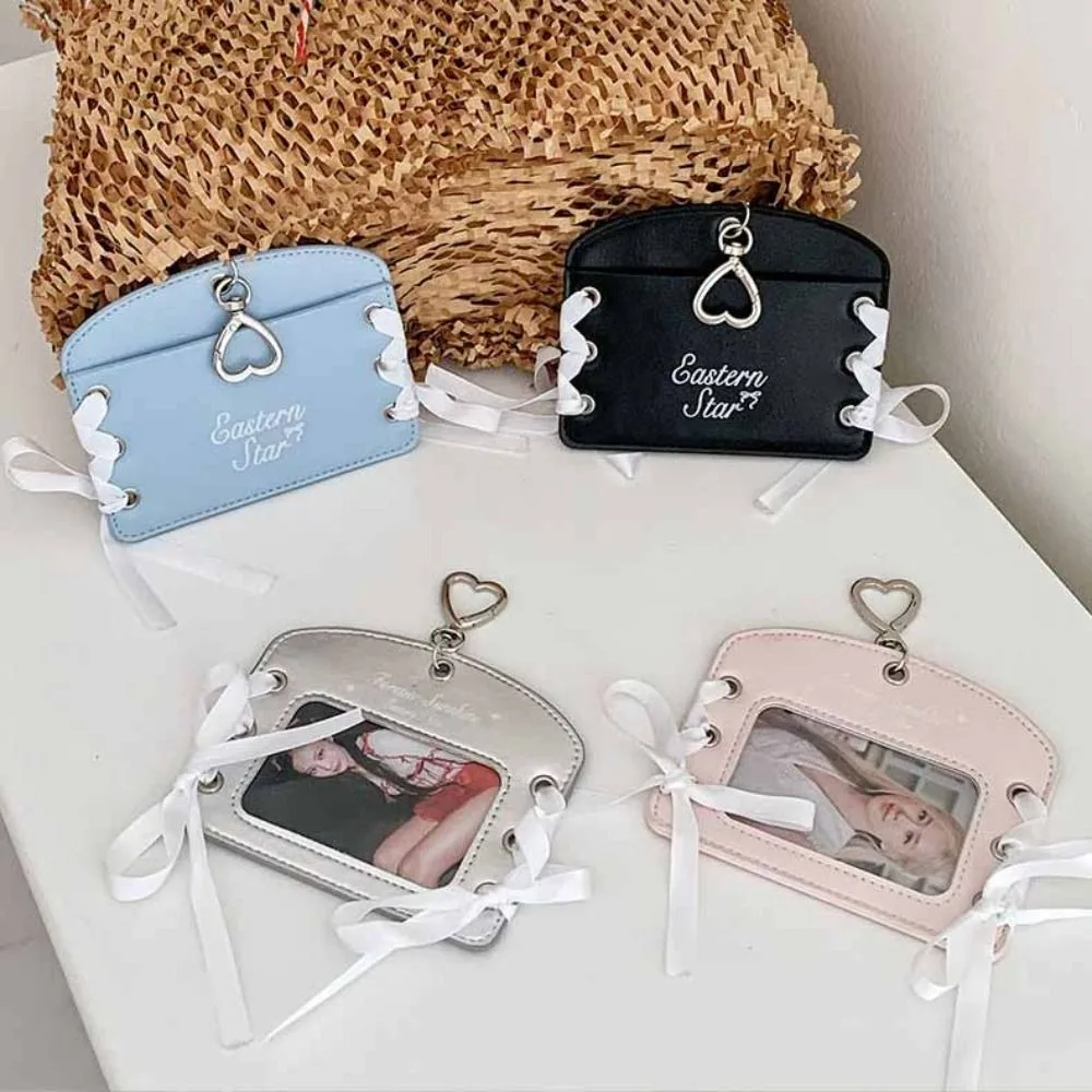 Koreański Idol Balletcore Etui na Fotokarty DIY Wstążka PU Etui na Fotokarty Okładka na Kartę ID z Breloczkiem Zawieszka Etui na Kartę Autobusową