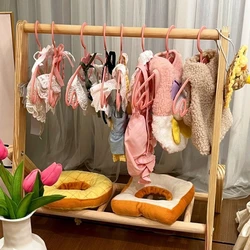Pet floor hanger dog wardrobe solid wood puppy cat wardrobe coat rack dog hanger small clothes storage rack