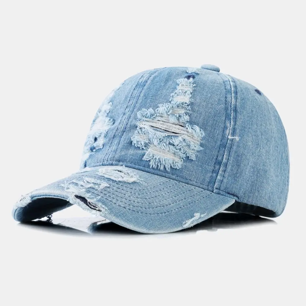 Casual Creative Denim Baseball Cap Cotton Adjustment Sunscreen Hat Fashion Distressed Design Sunshade Hat Summer
