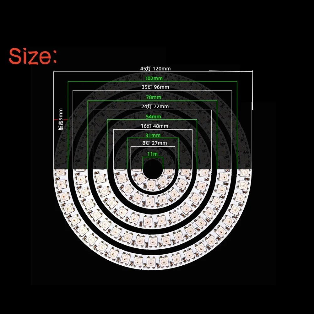 DC5V Ws2812 Led Pixel Ring Lampada ad anello LED a colori 8/16/24/35/45Led Pixel Lights Smart Ws2812b Modulo indirizzabile Cerchio di luce