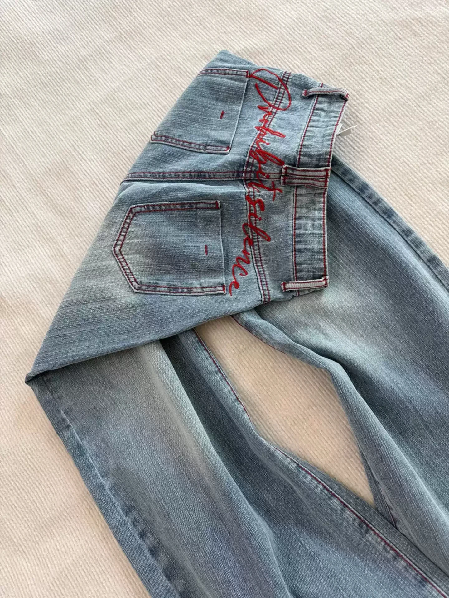 Retro American Washed Embroidered Women's Jeans Spring Autumn Loose Slimming Straight Leg Wide Leg Knife Pants Casual High Waist