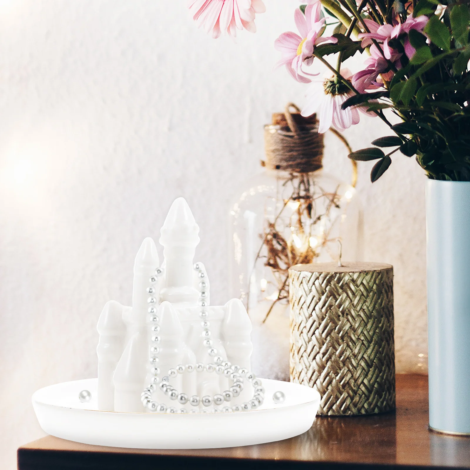 

Керамический замок, поднос для ювелирных изделий, декоративный органайзер для ювелирных изделий, настольный держатель для хранения колец, серег, часов