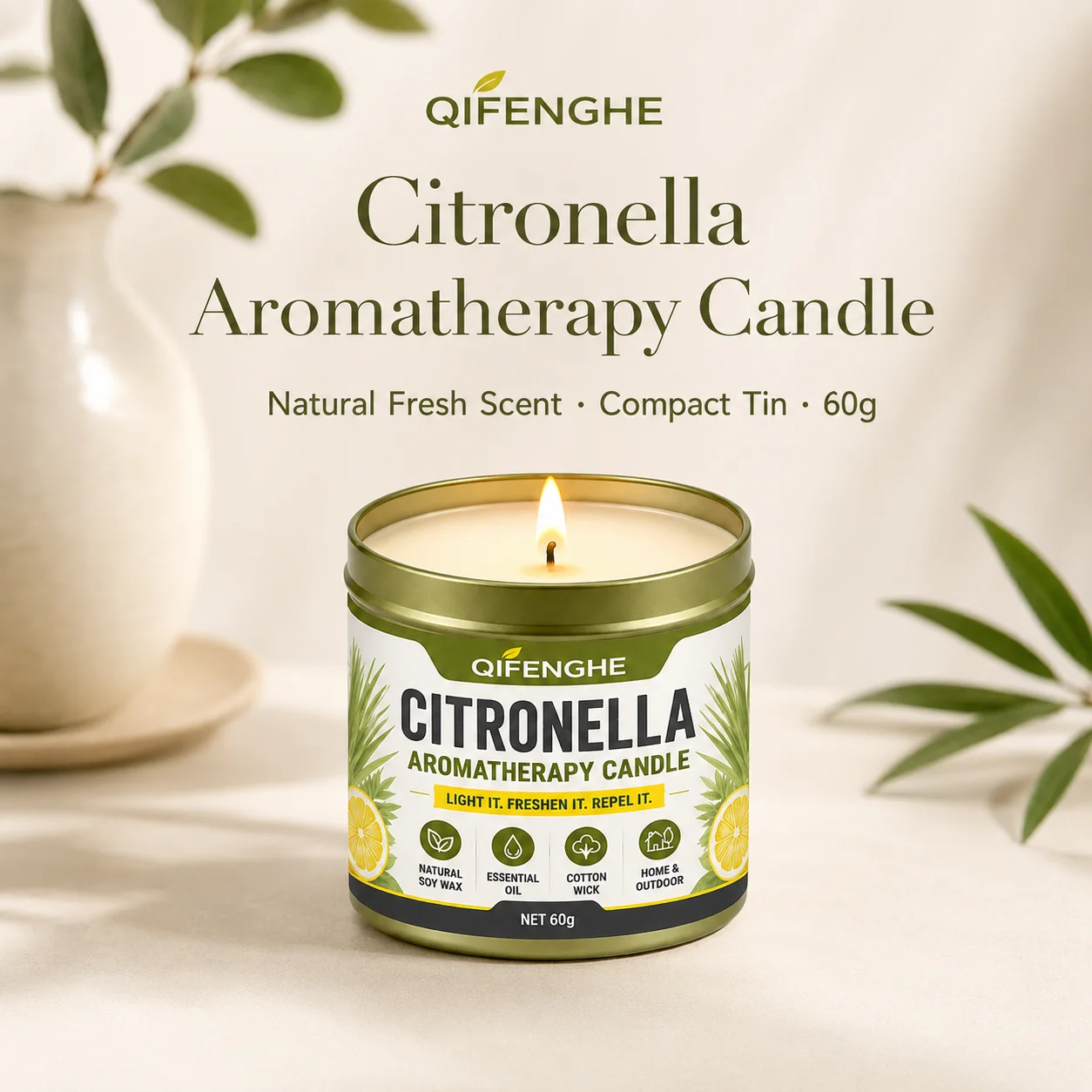 Bougie portable à la citronnelle en cire de soja, aromathérapie, sans fumée, anti-moustiques pour pique-nique en extérieur, patio, décoration intérieure