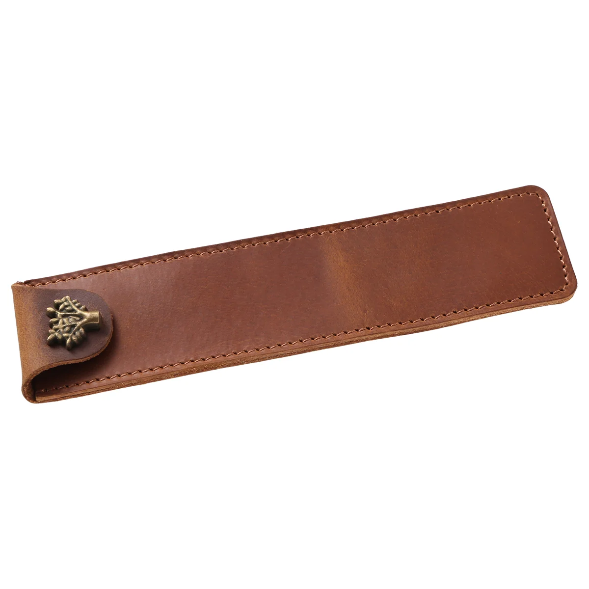 Estuche para bolígrafos de cuero genuino, estuche para lápices individual con botón a presión para bolígrafo estilográfico Rollerball, marrón