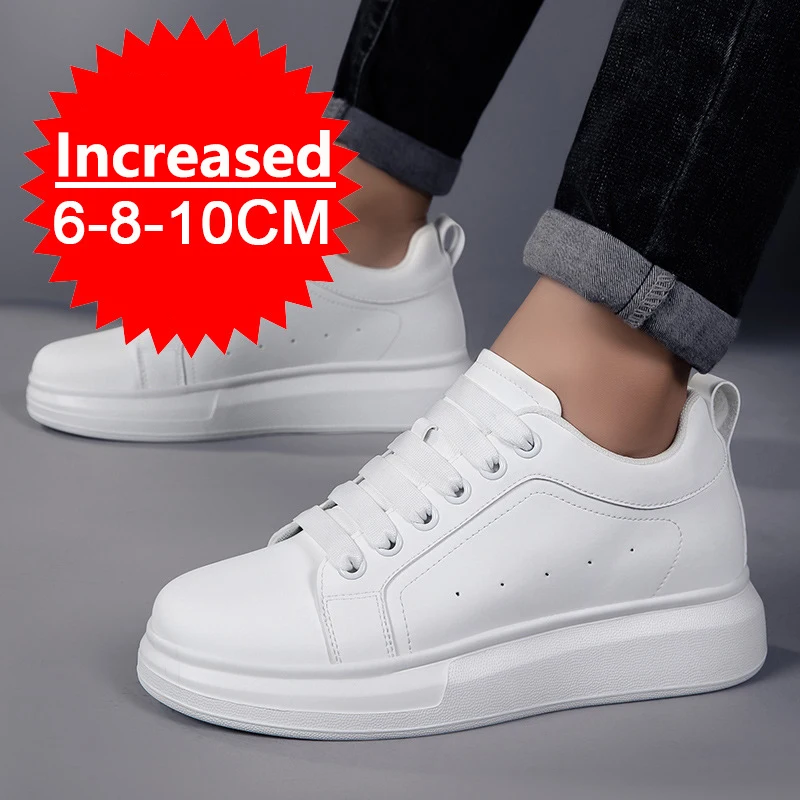 

Fashion PU Leather Elevator Shoes for Men 6cm 8cm 10cm Invisible Height Increase White Sneakers Cortex Heightening Casual Shoes