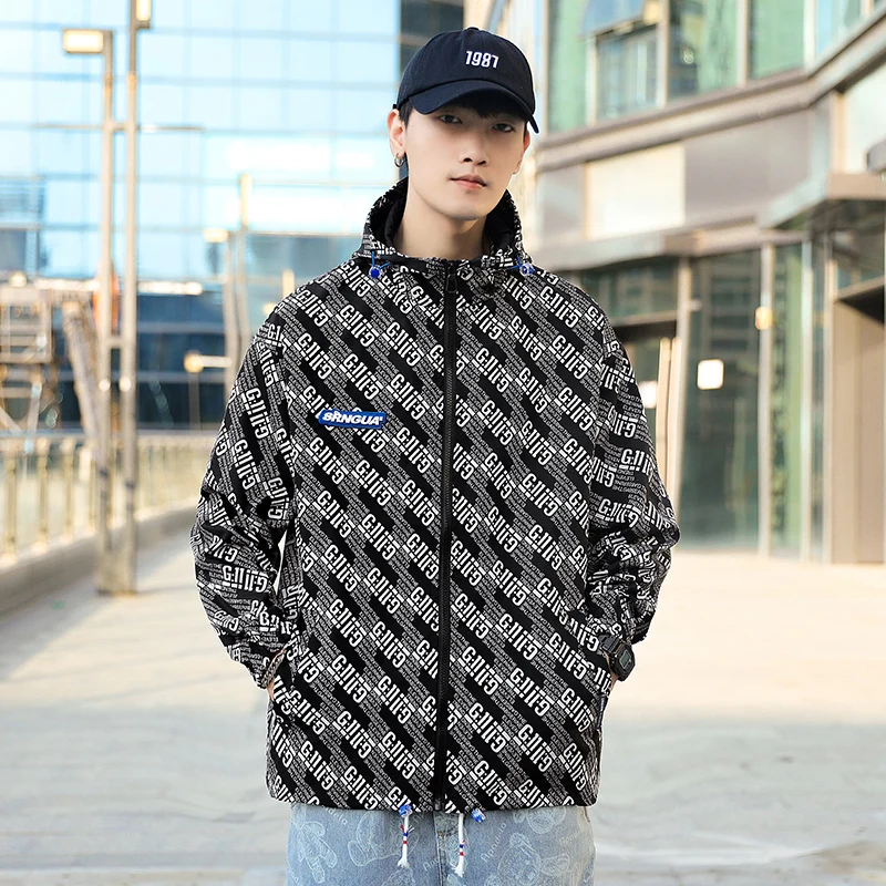 

Высококачественная мужская модная толстовка с капюшоном на весну-осень 2025 года, свободного кроя, с надписью, повседневная, влагоотводящая и дышащая куртка