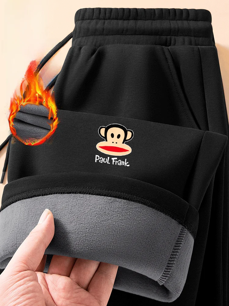 

Men's Fce Lined Straight Leg Pants Casual Spor Teens Winter Faion Brand mid Waist Rope Door Youth Leisure S...