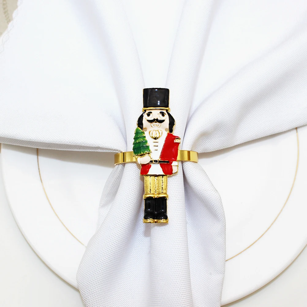 

2 Pcs Napkin Ring Rings Nutcracker Nutcrackers along with Christmas Tree Holders Decoration Table Alloy Kitchen