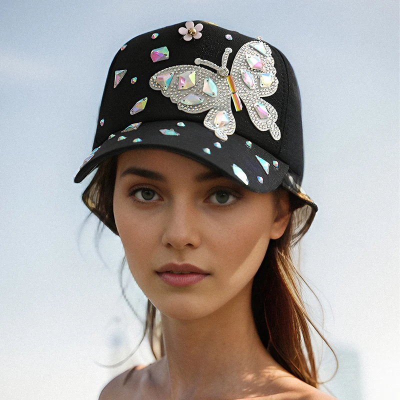 Hot sale Women's Bling Butterfly Rhinestone Baseball Cap Adjustable Sun Hat for Daily Travel Party Multiple Colors Available