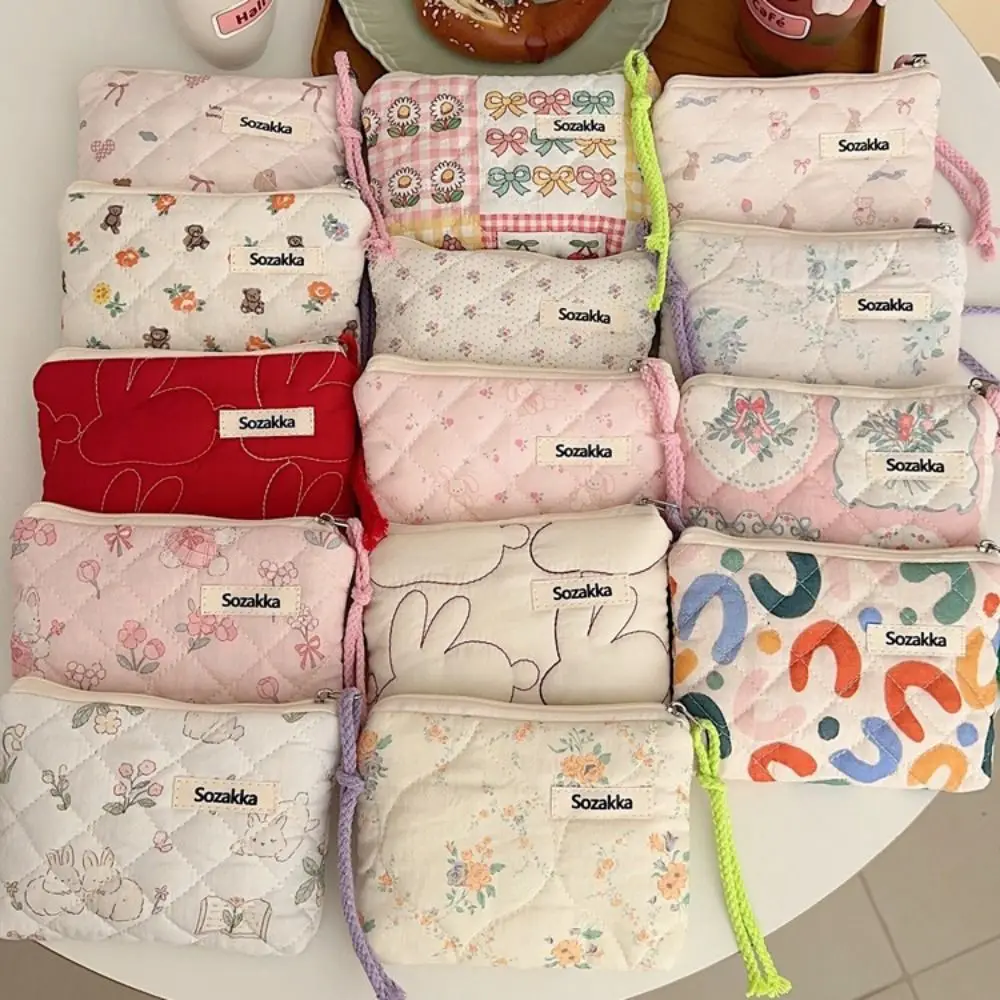 Flower Pattern Zipper Pouch Lady Girls Earphone Coin Key Money Storage Bag Coin Purses Small Fresh Cotton Coin Wallet