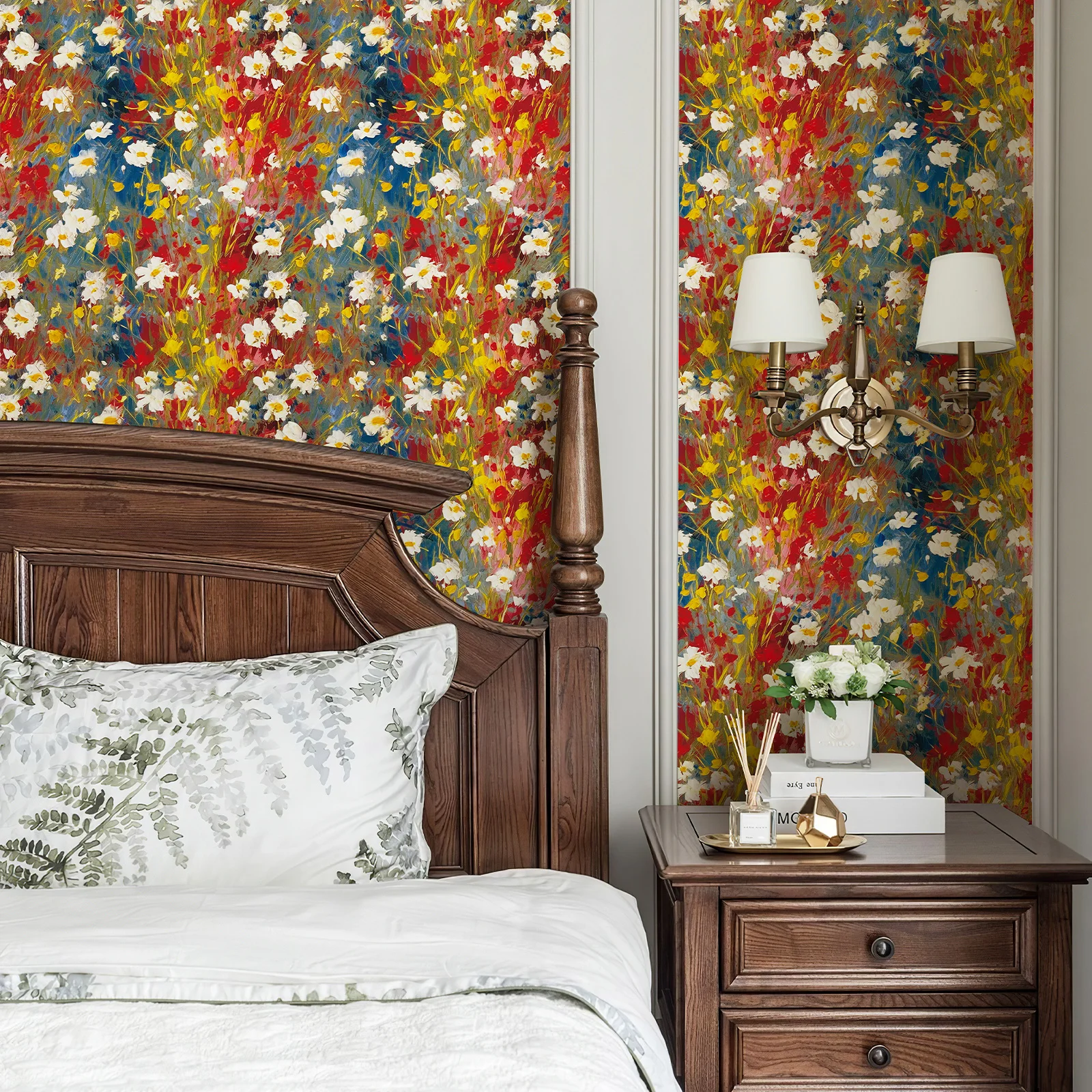 

Red Floral Wallpaper Self-Adhesive Waterproof Vinyl Vintage Flower Peel and Stick for Bedroom Living Room Decor