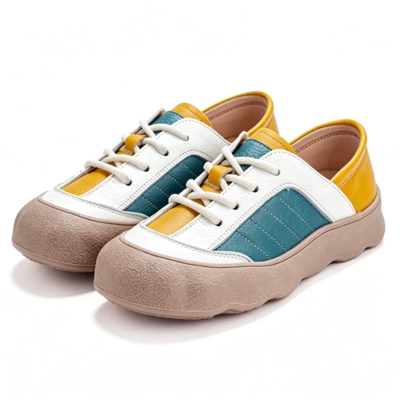 Topstitching Decorated Flat Sneakers Women Fashion Patchwork Leather Walking Shoes Light Comfortable Casual Shoes Office Shoes