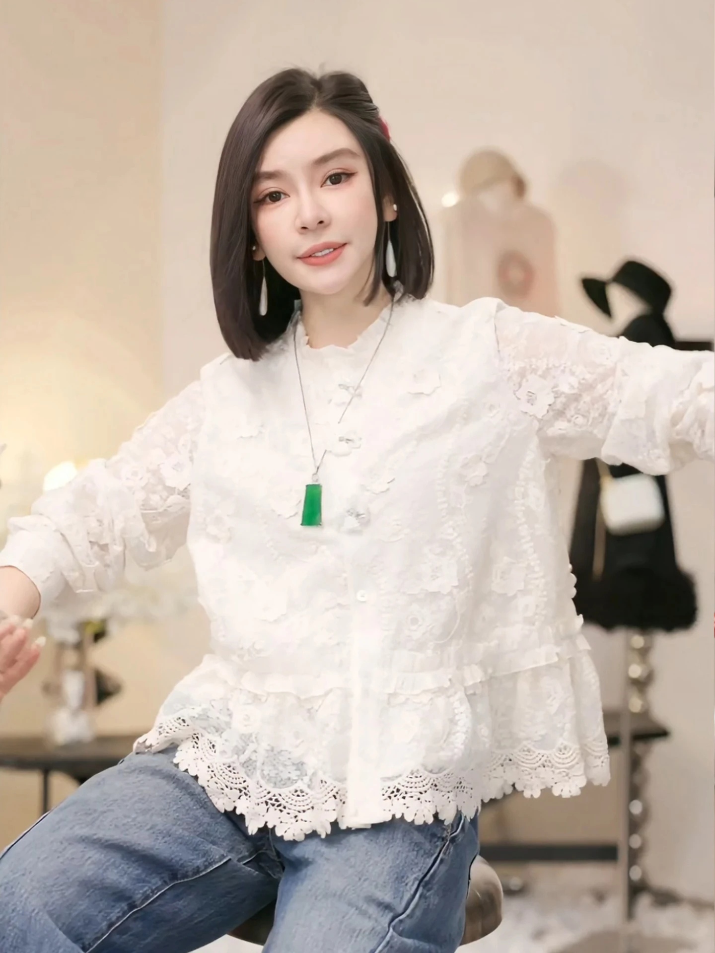 

Женская нижняя рубашка-топ с кружевной отделкой и вышивкой, в стиле ретро, из смесового хлопка и нейлона, с длинным рукавом